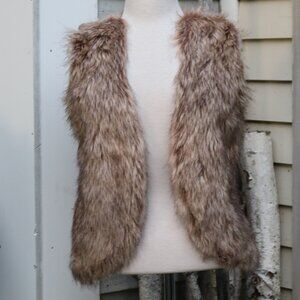 Takeout Brown Faux Fur Ribbed Knit Sweater Back Open Vest Sz XL